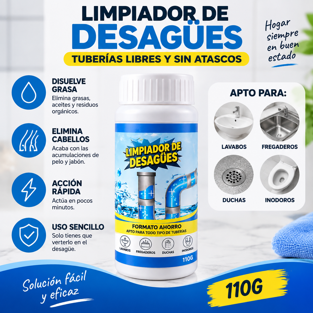 DesatascaPro™ - Limpiador de Desagües Potente