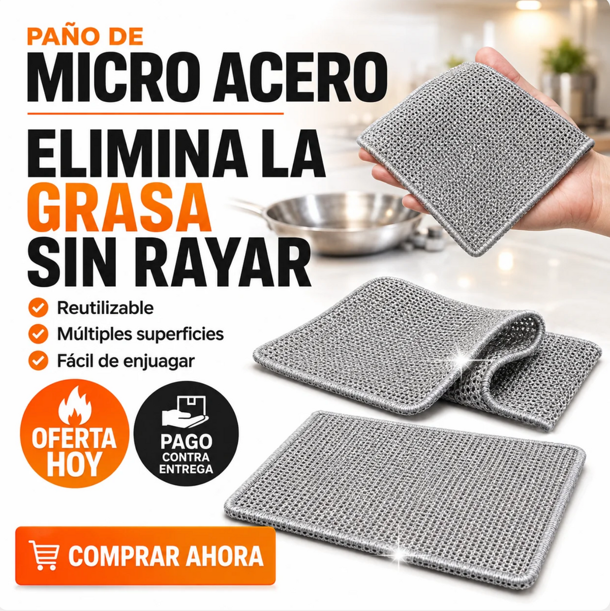 CleanUltra - Pack 10 Paños de Micro Acero Multiusos - Limpia La Grasa Más Dificil sin Rallar Tus Ollas