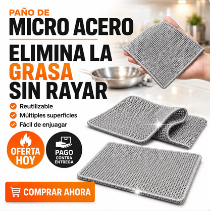 CleanUltra - Pack 10 Paños de Micro Acero Multiusos - Limpia La Grasa Más Dificil sin Rallar Tus Ollas