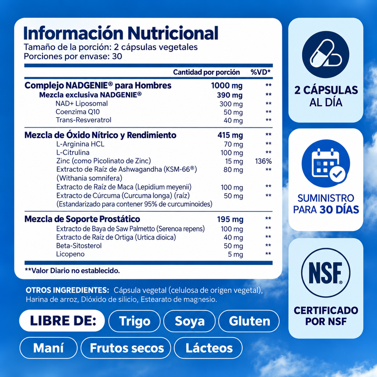 Información nutricional Selerb NAD+